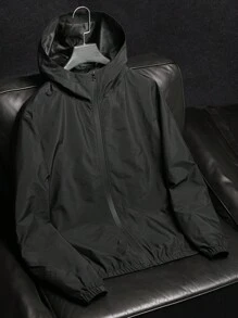 SHEIN Manfinity Dauomo Casual Fashion Versatile Solid Color Hooded Men's Jacket, Fall - Black - View 4