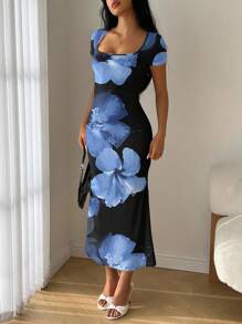 Modelyn 夏季甜心领口美人鱼荷叶边下摆紧身连衣裙 - 彩色 - 查看 1