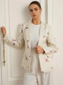 GENKIRA Chaqueta de traje de negocios ajustada con textura y un solo botón - Albaricoque - Ver 6