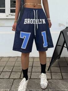 INAWLY Women's Summer Casual Mesh Breathable Letter Print Drawstring Waist Shorts - Multicolor - View 1