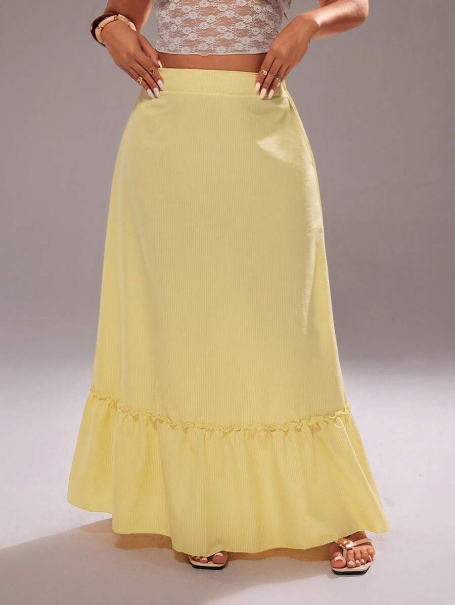 Rustia 纯色束腰休闲舒适长裙 - 黃色 - 查看 1
