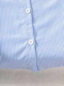 SHEIN Genkimix Kids 女童蓝色条纹长袖时尚秋冬衬衫搭配装饰松紧腰裙套装秋季