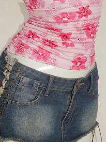 Sweetina Women's Y2K Summer Women Going Out Elegant Floral Print Contrast Easter Top, Everyday Wear Lace Camisole - Pink - View 10