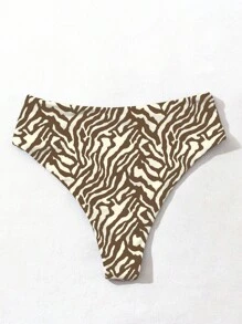 SHEIN Swim 2 件女士夏季海滩斑马纹比基尼泳裤，随机印花 - 米色 - 查看 2