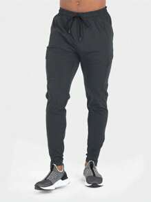 Manfinity Sport Corelite Boyfriend Style Men's Reflective Print Drawstring Waist Sports Pants Sweat Pants - Dark Grey - View 3