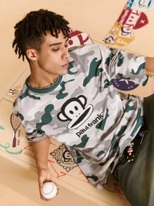 Paul Frank X SHEIN Men's Casual Monkey & Camouflage Print Short Sleeve T-Shirt, Summer - Multicolor - View 6