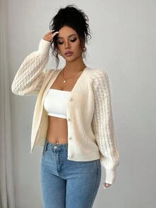 Elenzga Women's Autumn/Winter Cute Beaded Knit Cardigan