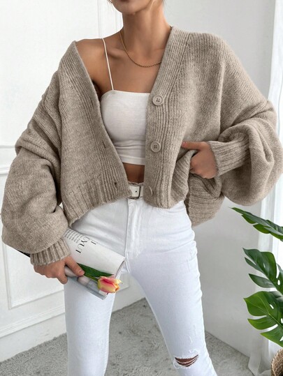 SHEIN Solid Color Button Up Cardigan