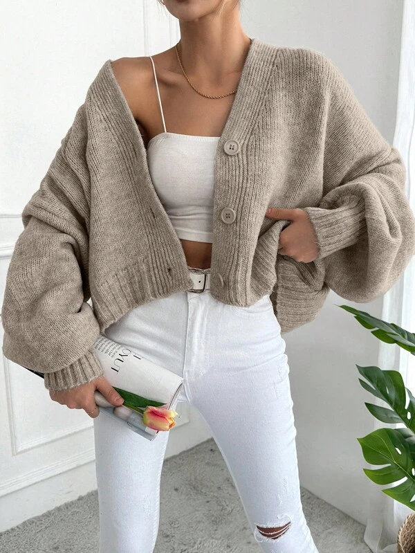 SHEIN Strickjacke Mit Einfarbigen Knöpfen