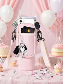 1 件带手机袋的水瓶袋，适用于 40/30 盎司带手柄的玻璃杯，带可调节肩带，钥匙钩，适合徒步旅行露营运动水瓶套隔热袋斜挎包 - 彩色 - 查看 6