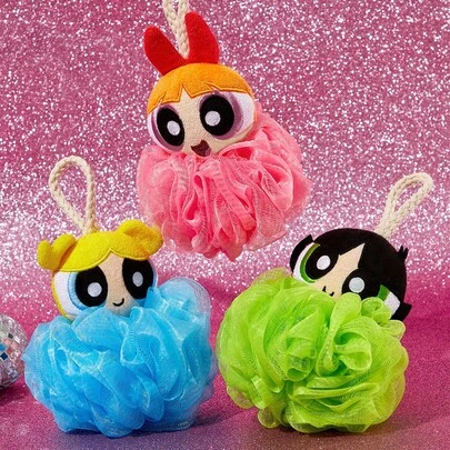 THE POWERPUFF GIRLS X SHEIN 1 cái/3 cái Bom tắm 3D dễ thương, Bọt biển lưới tạo bọt siêu mềm, Hoa/Bơ/Bong bóng