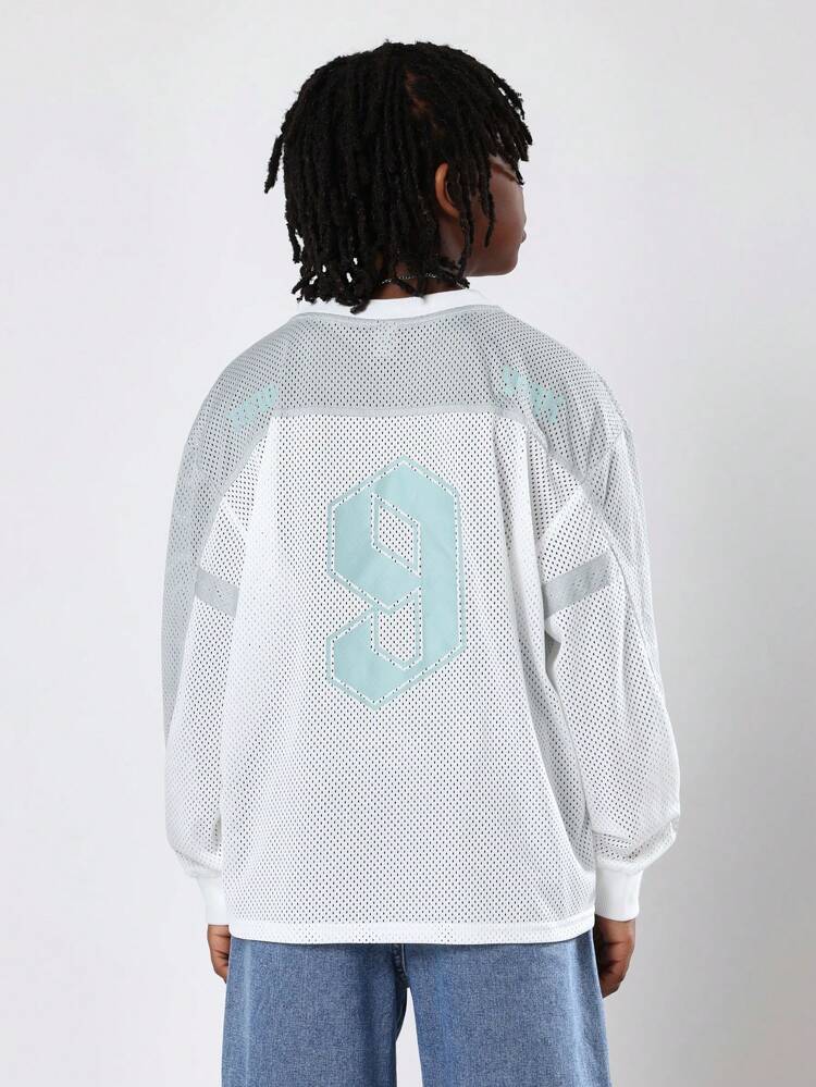 Mesh Hockey Jersey With Number Print And Long Sleeves
