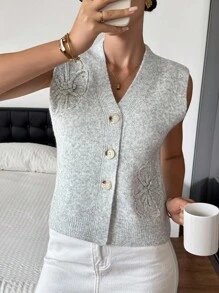 Siren Gaze 秋季新款女式刺绣花卉开衫 - 灰色 - 查看 3