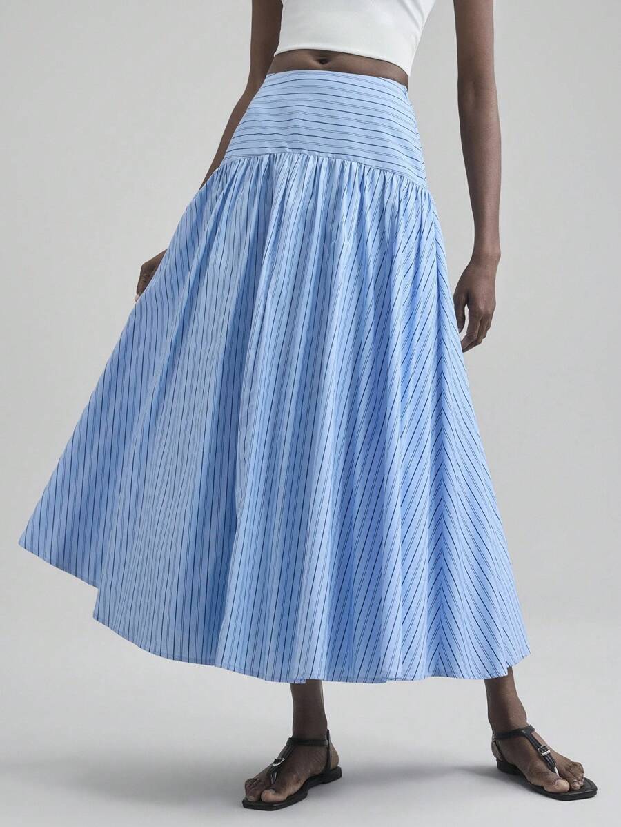 Ontre 2025 Autumn/Winter Women's Striped Pleated A-Line Skirt, Casual Versatile Graduation, Travel, Music Festival Elegant Skirt, Beach Holiday, 2026 Spring/Summer, Valentine's Day, Christmas, Thanksgiving, Fashionable Versatile Women's Skirt