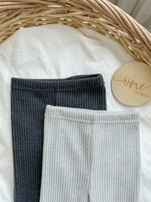 4pcs Baby Boy Solid Gray Comfortable Round Neck Long Sleeve T-Shirt And Leggings Soft Snug Fit Pajama Set