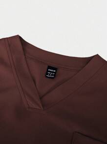 TaskEZ 柔软舒适的V领多口袋短袖套装 - 咖啡棕 - 查看 4