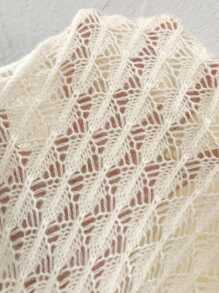 SHEIN PETITE 女士圆领镂空前扣开衫，针织毛衣外套，秋冬 - 米色 - 查看 4