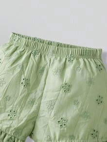 Maija Kids 2件套少女荷叶边圆领背心和短裤套装 - 軍綠色 - 查看 5