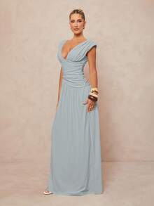 Lumalex Váy xếp ly màu trơn thanh lịch gợi cảm dành cho nữ - Màu xanh lam - Xem 5