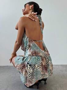 Firerie 女士新款优雅露背吊带豹纹连衣裙,节日时尚/7 月 4 日服装/六月节服装/海滩度假服装/夏季服装/毕业服装/茶会服装/优雅露背/女士沙滩装/沙滩裙/鼠尾草绿色连衣裙/ - 彩色 - 查看 9