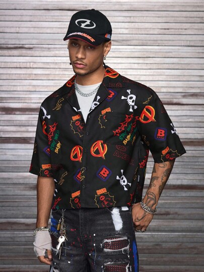 AXEPEAK Camisa de manga corta casual con estampado total para hombre, verano