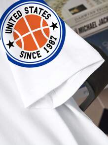 Manfinity Roghcode 男士字母印花圆领短袖休闲 T 恤和抽绳腰短裤套装搭配度假套装，男士两件套夏季服装，舒适服装 - 彩色 - 查看 3