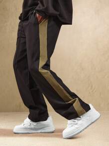 SUMWON Quần chạy bộ dáng rộng rãi, có sọc bên hông, cạp chun rút thoải mái, thời trang dạo phố thu đông - màu đen - Xem 1