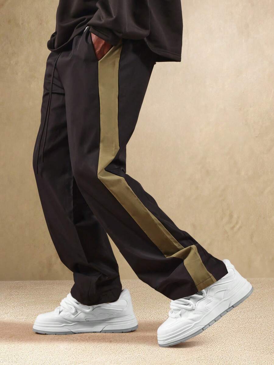 SUMWON Quần chạy bộ dáng rộng rãi, có sọc bên hông, cạp chun rút thoải mái, thời trang dạo phố thu đông - màu đen - Xem 1