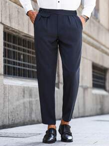 Manfinity Bizformal 男士纯色商务/休闲西装裤 - 藍色 - 查看 3