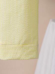 SHEIN Playful Pals 2pcs Girls Striped Lapel Sleeveless Cardigan And Straight Leg Pants Set Back To School School Clothes Summer Holiday - Yellow - View 7