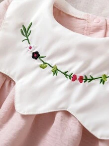 SHEIN Baby Girl Sweet Cute Embroidered Long Sleeve Dress - Pink - View 4