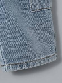 SHEIN 2 件套男童街头风格破洞印花连帽背心（带口袋）和牛仔裤套装