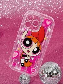 THE POWERPUFF GIRLS X SHEIN Durable And Fashionable Mobile Phone Case, Four-Sided Thick Airbag Anti-Drop, Blossom Pattern Chiffon Protective Cover Design, Compatible With IPhone 11 - 17 Pro Max ,Y2K - Red - View 2