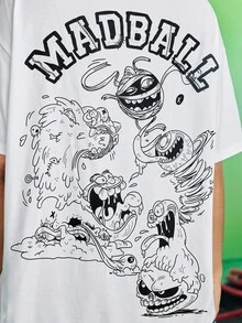 MADBALLS X SHEIN 女式字母与卡通图案圆领短袖T恤 - 白色 - 查看 4