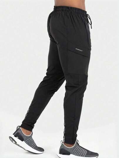 Manfinity Sport Corelite Boyfriend Style Men's Letter Printed Drawstring Waist Workwear Pocket Sports Pants Autumn