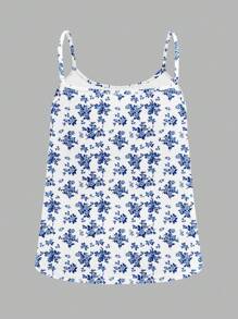 SHEIN EZwear 3 件套大码花卉印花休闲吊带背心，夏季适用，黑/白 & 蓝/白 - 彩色 - 查看 10