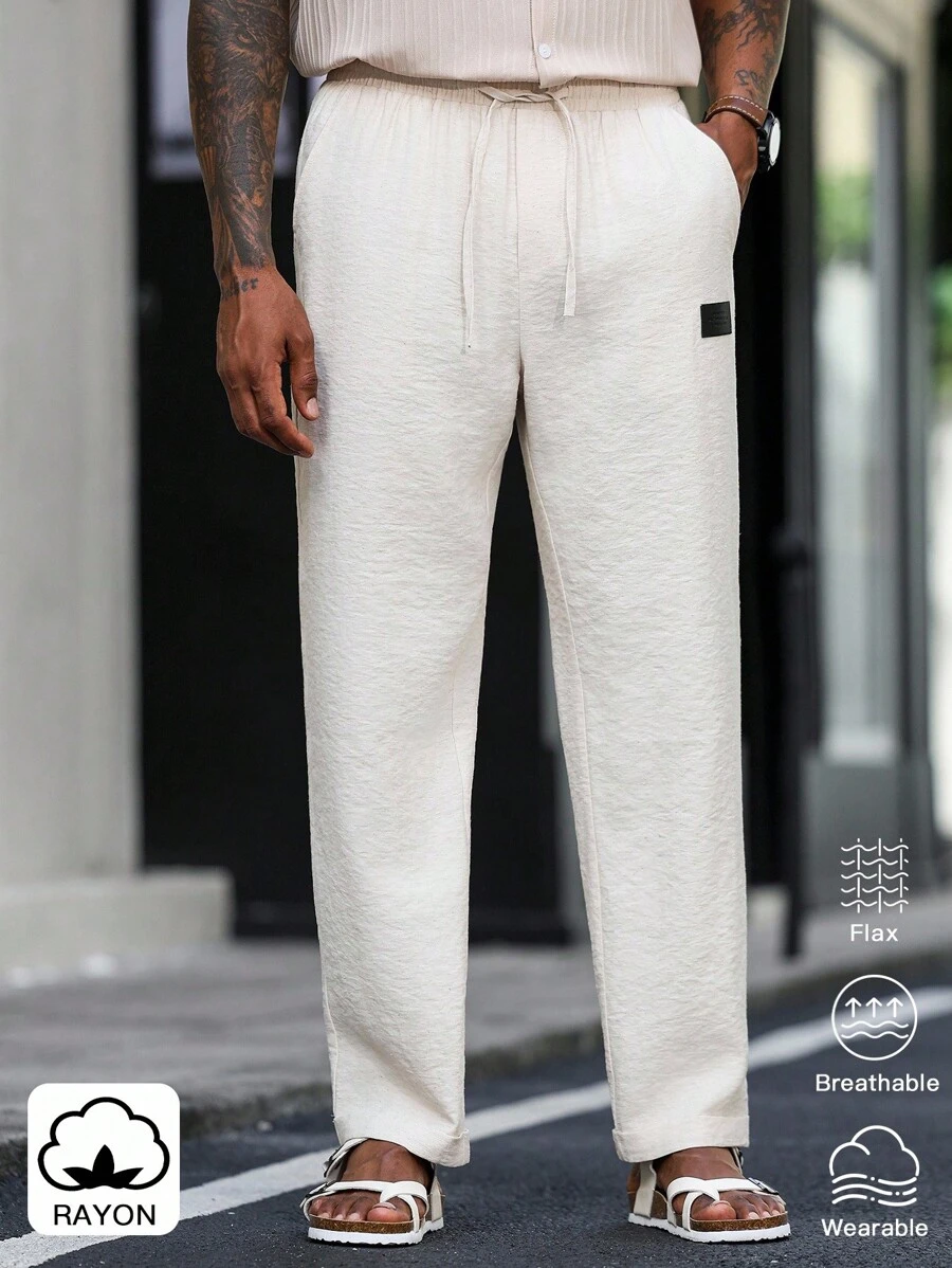 Manfinity Homme Men's Casual Solid Color Tapered Pants - Apricot - View 1