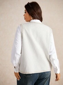 Elaquor Áo khoác vest không tay cài một hàng khuy cỡ lớn dành cho nữ vào mùa thu/đông - Màu be - Xem 2