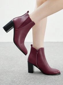 CUCCOO BIZCHIC Women's Fashion Versatile Minimalist High Heel Ankle Boots - Burgundy - View 3