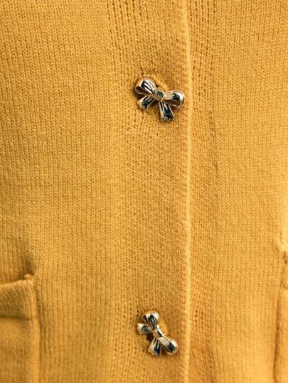 Maija Women's Versatile Modern Urban Fashion Essential Round Neck Front Open Hem Cuff Ombre Yarn Design With Metal Decoration Business Casual Office Wear Low-Key Vintage Vibe High-End Urban Commute Yellow Cardigan In Fall/Winter