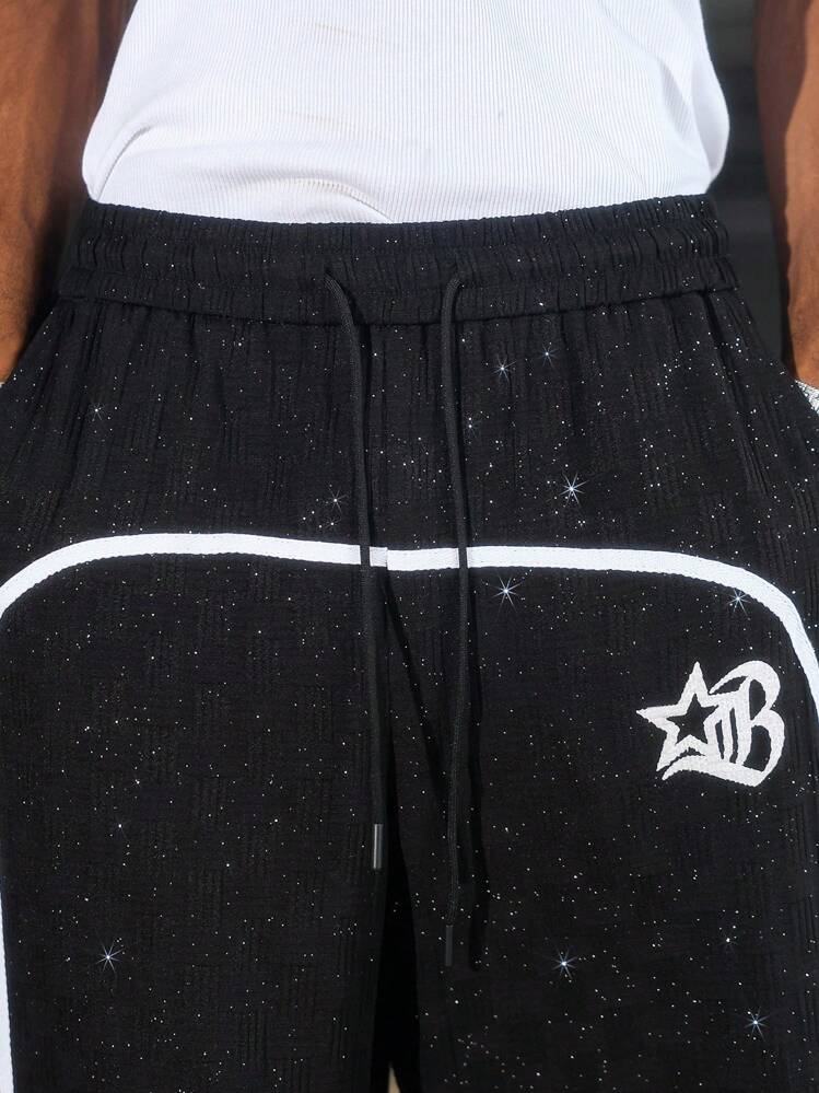 PAVTROS Manfinity Streetrush Street Textured Glitter Men's Pants ,Baggy Streetwear, Street Wear Pants, Y2k Men Pants, 2000s Style, Fall Wide Leg - Black - View 2