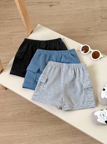 3pcs/Set Casual Patchwork Decor Elastic Waist Shorts For Baby Boys/Girls, Summer - Multicolor - View 2