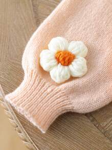 SHEIN New Fashionable Versatile Cute Floral Young Girl Cardigan Sweater With Flower Applique Fall Winter - Coral Pink - View 6