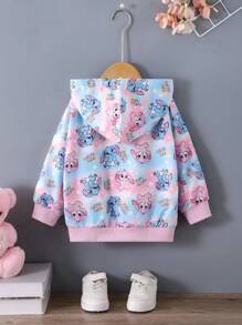 年轻女孩的可爱兔子印花长袖连帽拉链休闲夹克，秋季风格。 - 彩色 - 查看 4