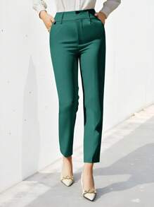EURMUSE Women's Solid Color Simple Daily Suit Pants  - Dark Green - View 1