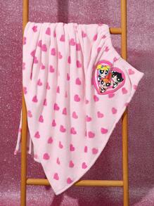 THE POWERPUFF GIRLS X SHEIN 1 件心形和花朵、泡泡、毛茛图案吸水柔软浴裙/毛巾 - 粉色 - 查看 4