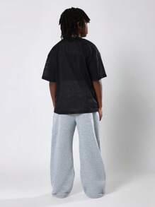 SUMWON 青少年运动裤 阔腿裤 经典混色抓绒 宽松版型 抽绳腰带 休闲日常秋冬裤装