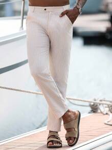 Manfinity Homme Men's Casual Striped Print Pocket Pants - Multicolor - View 4