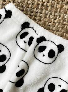 SHEIN 男婴幼儿新生儿0-3岁秋冬毛绒法兰绒可爱熊猫家居服和外套卫衣套装 - 黑與白 - 查看 6