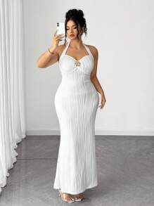 Elenzga Đầm ôm body dệt kim không tay màu trắng thanh lịch cỡ lớn cho nữ, họa tiết hoa 3D bằng kim loại, thích hợp mặc hàng ngày và hẹn hò - trắng - Xem 6